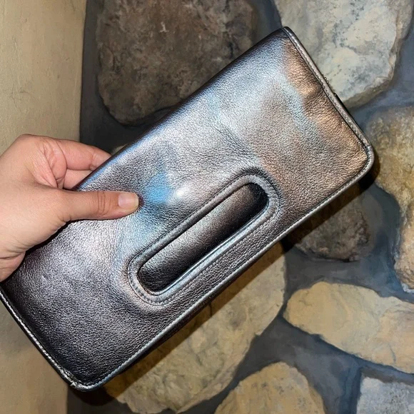 Coach Hampton Weekend Metallic Leather Flap Clutch Bag - Picture 8 of 15